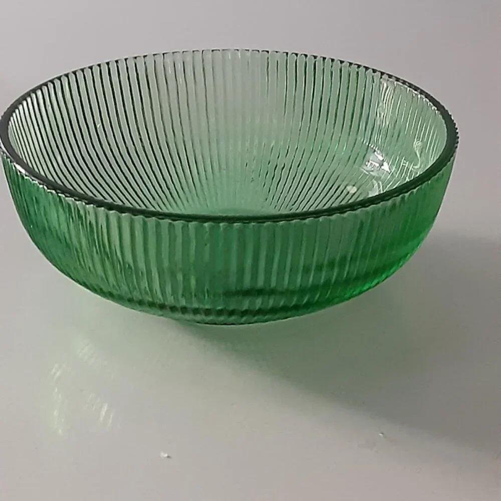 E.O. Brody Co. Cleveland USA Ridged Green Glass Bowl